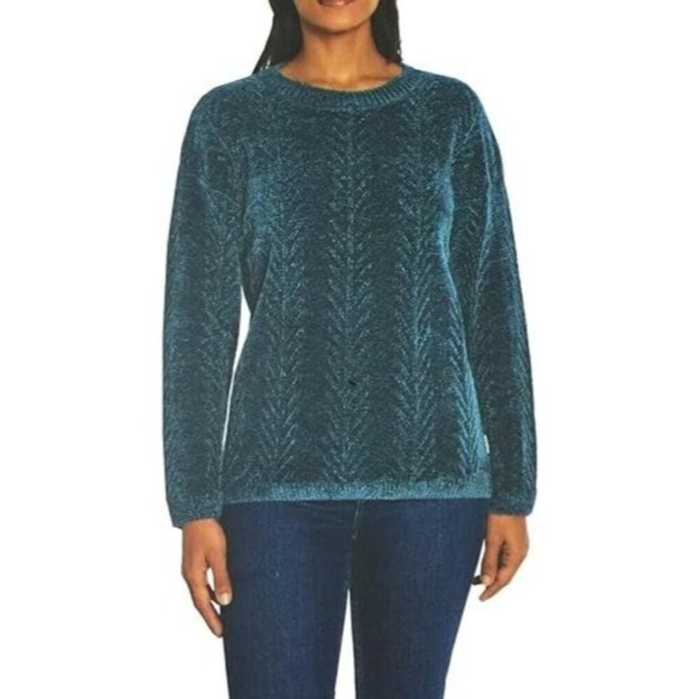 Orvis Women's Crew Neck Long Sleeve Chenille Sweatshirt Blue Size Small